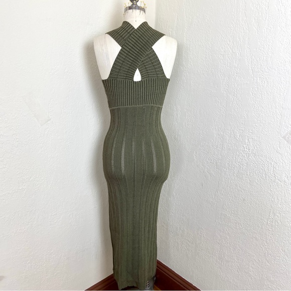$980 Dion Lee Cutout Snake Effect MIDI Olive Ribbed Dress - Picture 5 of 14